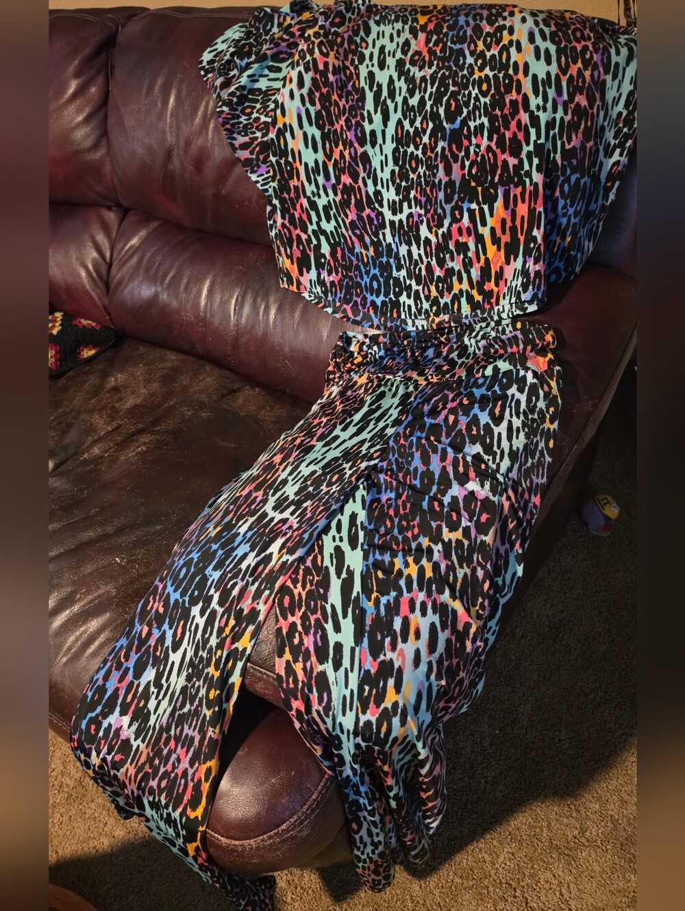 Thalia Sodi Colorful Multicolor Leopard Print 2 Piece Pant Set Top XL Pant L